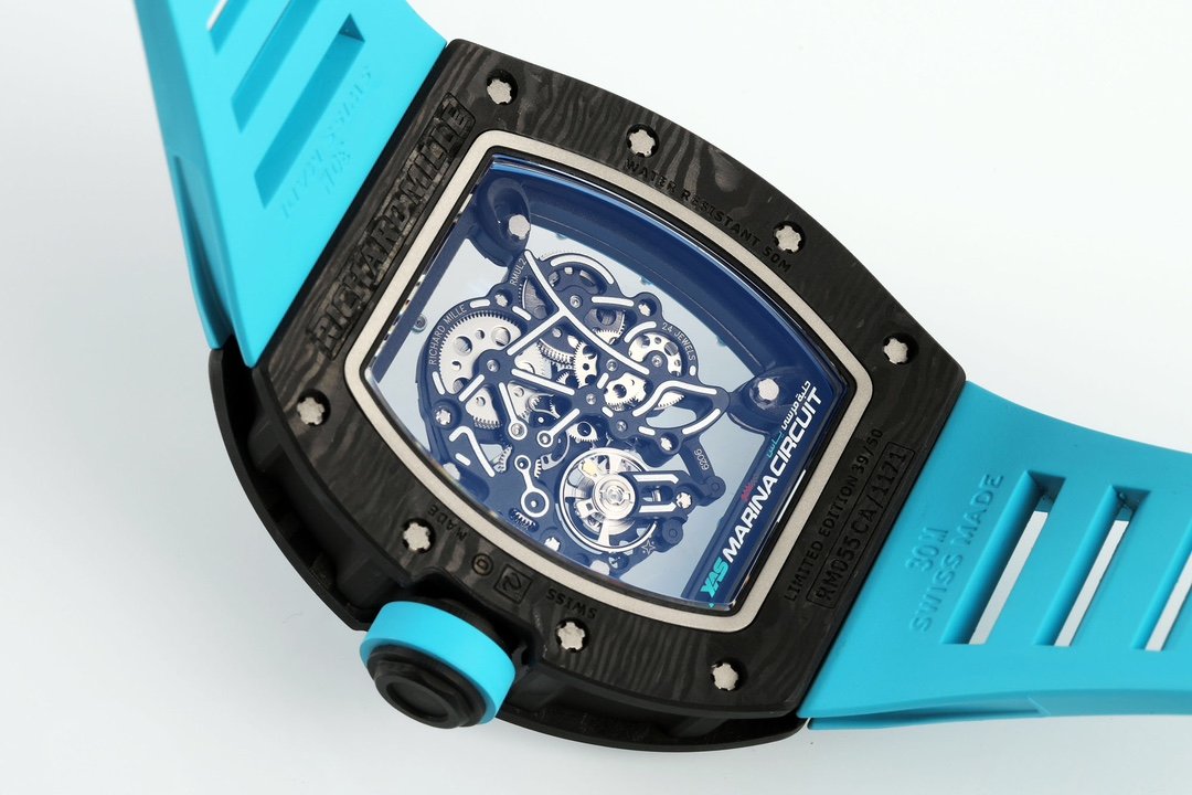 RICHARD MILLE RM055 ZF 2024 1:1 Best Edition Caja de fibra de carbono Correa turquesa 