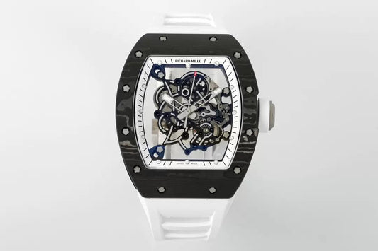 RICHARD MILLE RM055 ZF 2024 1:1 Best Edition Caja de fibra de carbono Correa blanca 