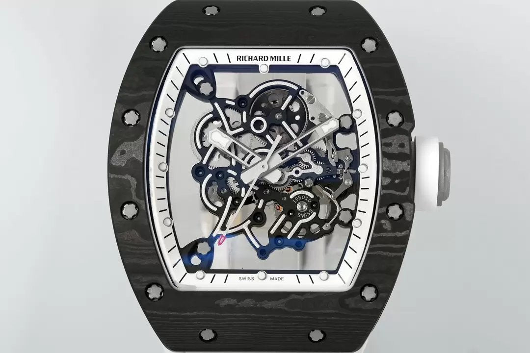 RICHARD MILLE RM055 ZF 2024 1:1 Best Edition Caja de fibra de carbono Correa blanca 