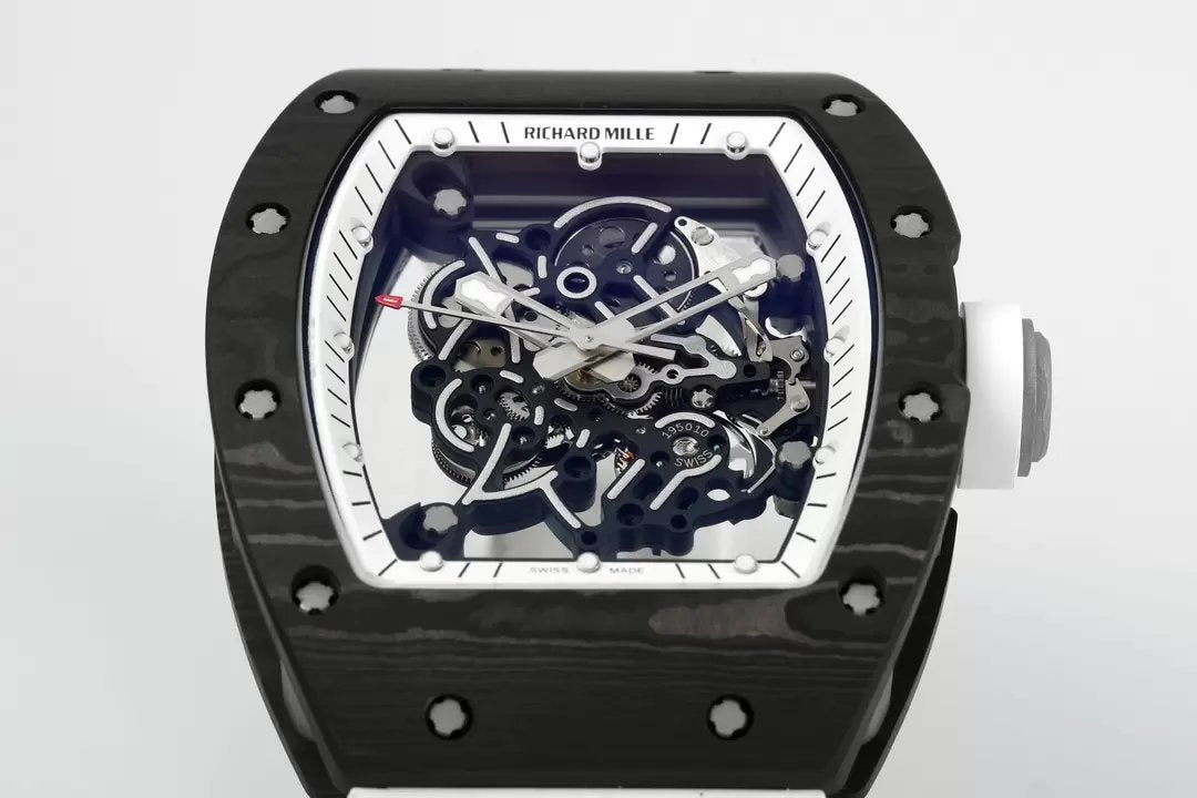 RICHARD MILLE RM055 ZF 2024 1:1 Best Edition Caja de fibra de carbono Correa blanca 