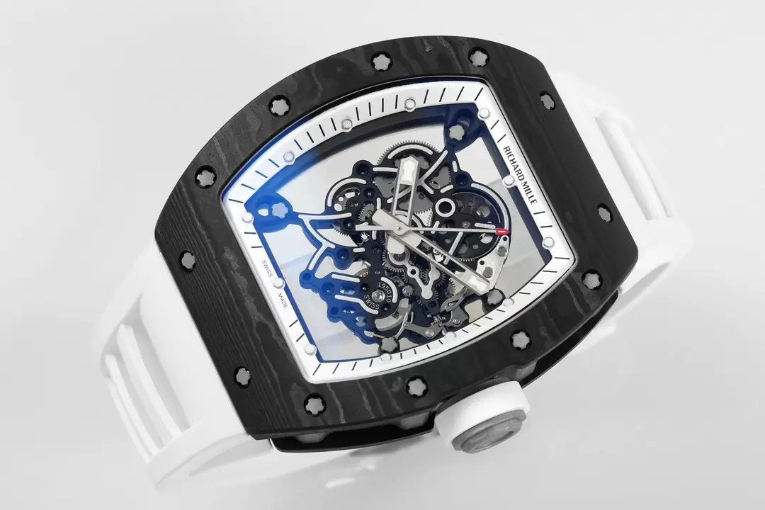 RICHARD MILLE RM055 ZF 2024 1:1 Best Edition Caja de fibra de carbono Correa blanca 