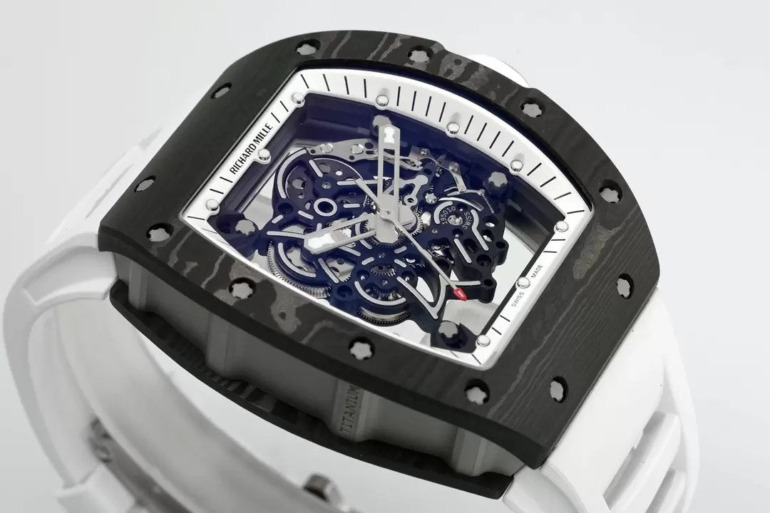 RICHARD MILLE RM055 ZF 2024 1:1 Best Edition Caja de fibra de carbono Correa blanca 