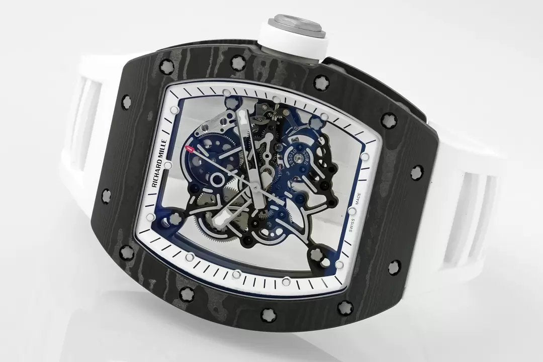 RICHARD MILLE RM055 ZF 2024 1:1 Best Edition Caja de fibra de carbono Correa blanca 