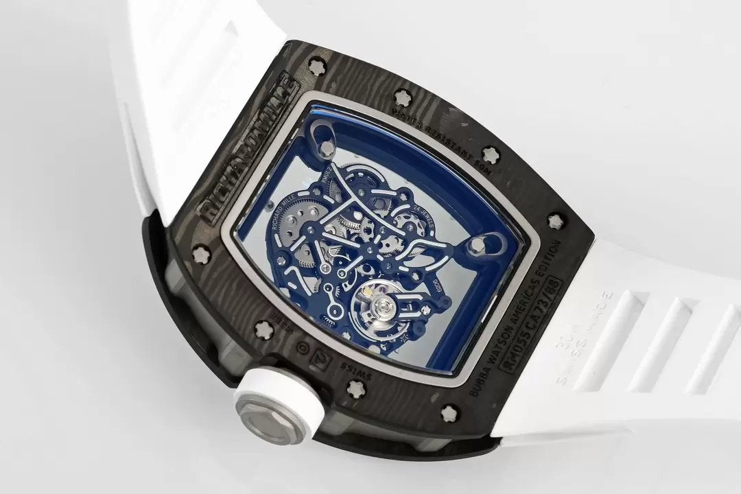 RICHARD MILLE RM055 ZF 2024 1:1 Best Edition Caja de fibra de carbono Correa blanca 