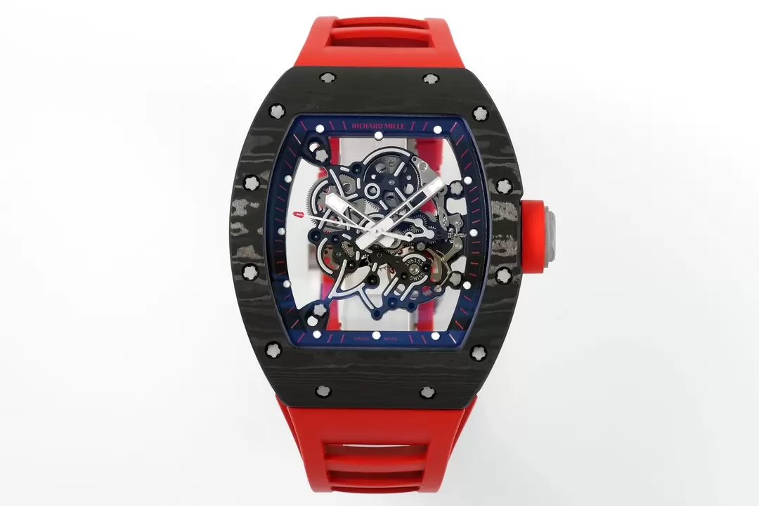 RICHARD MILLE RM055 ZF 2024 1:1 Best Edition Caja de fibra de carbono Correa roja 