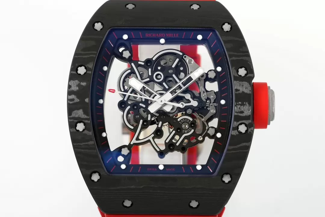 RICHARD MILLE RM055 ZF 2024 1:1 Best Edition Caja de fibra de carbono Correa roja 