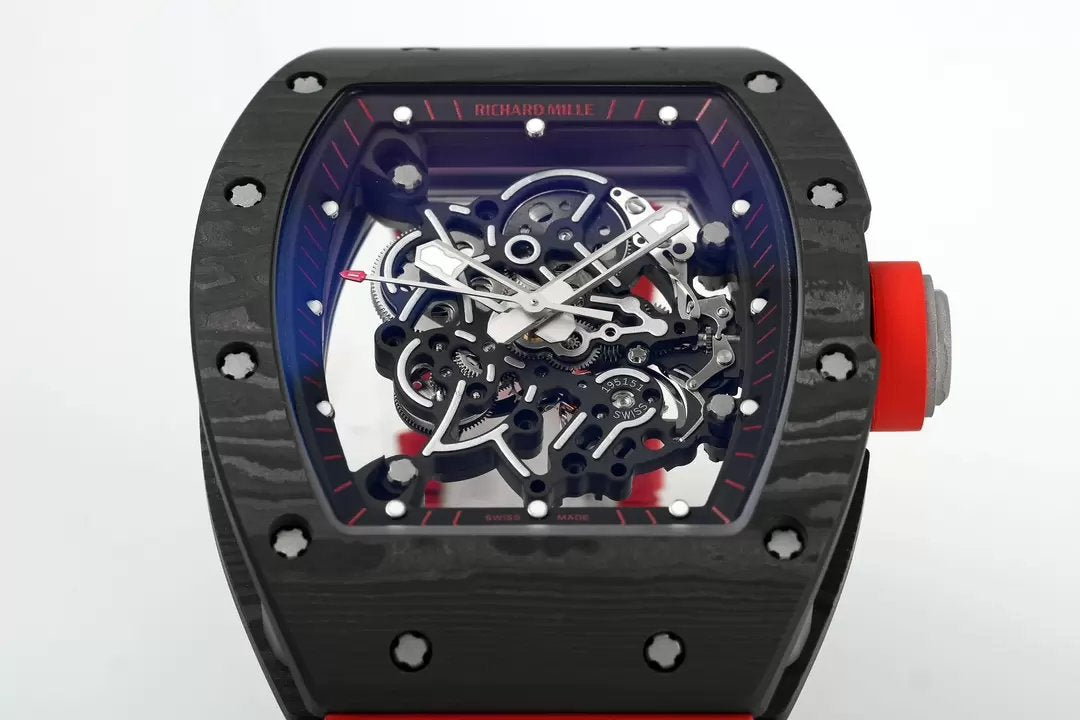 RICHARD MILLE RM055 ZF 2024 1:1 Best Edition Caja de fibra de carbono Correa roja 