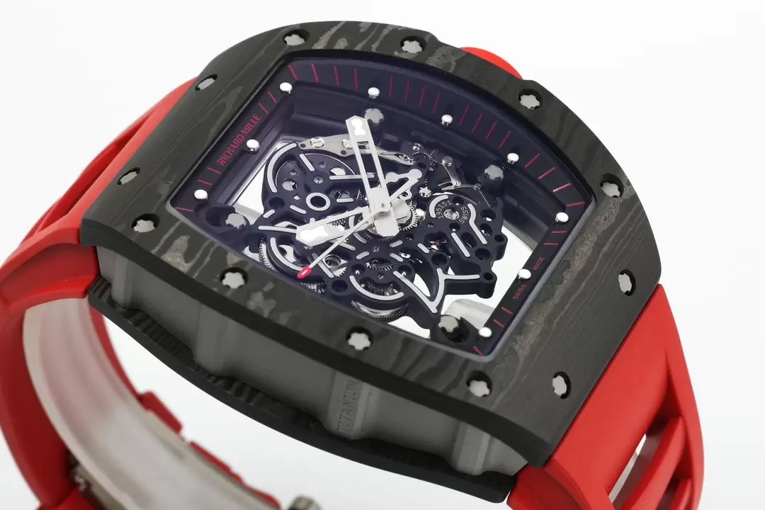 RICHARD MILLE RM055 ZF 2024 1:1 Best Edition Caja de fibra de carbono Correa roja 