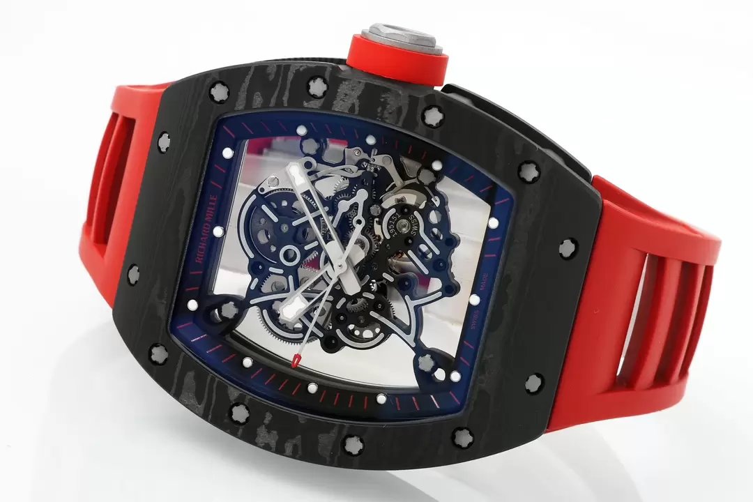 RICHARD MILLE RM055 ZF 2024 1:1 Best Edition Caja de fibra de carbono Correa roja 