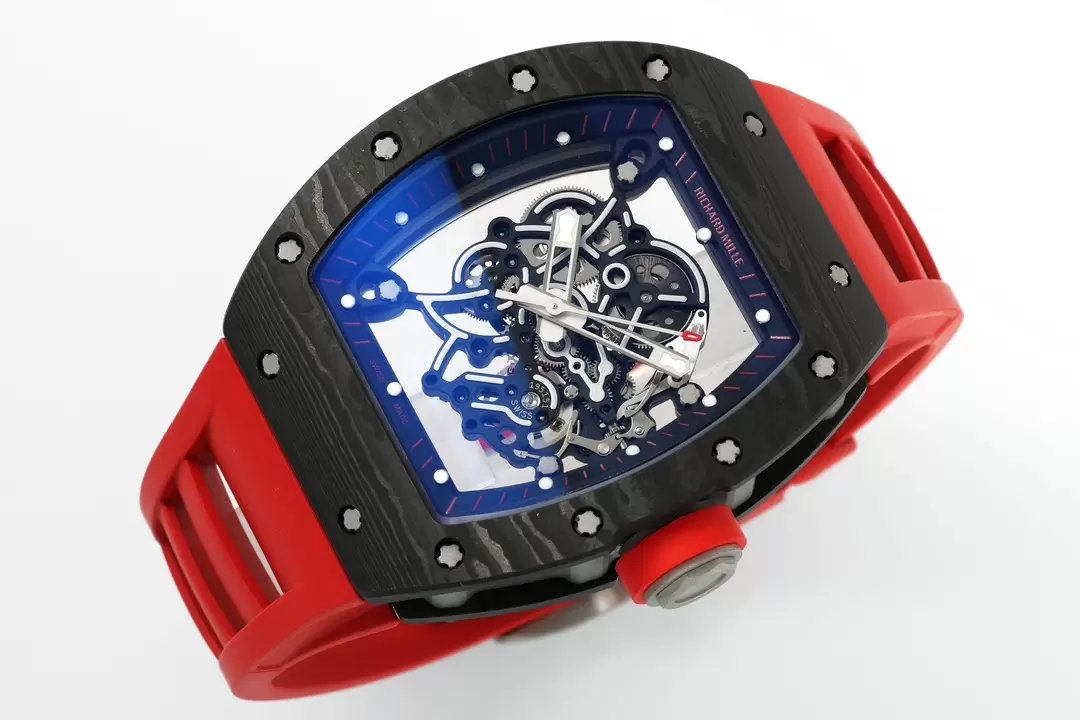 RICHARD MILLE RM055 ZF 2024 1:1 Best Edition Caja de fibra de carbono Correa roja 