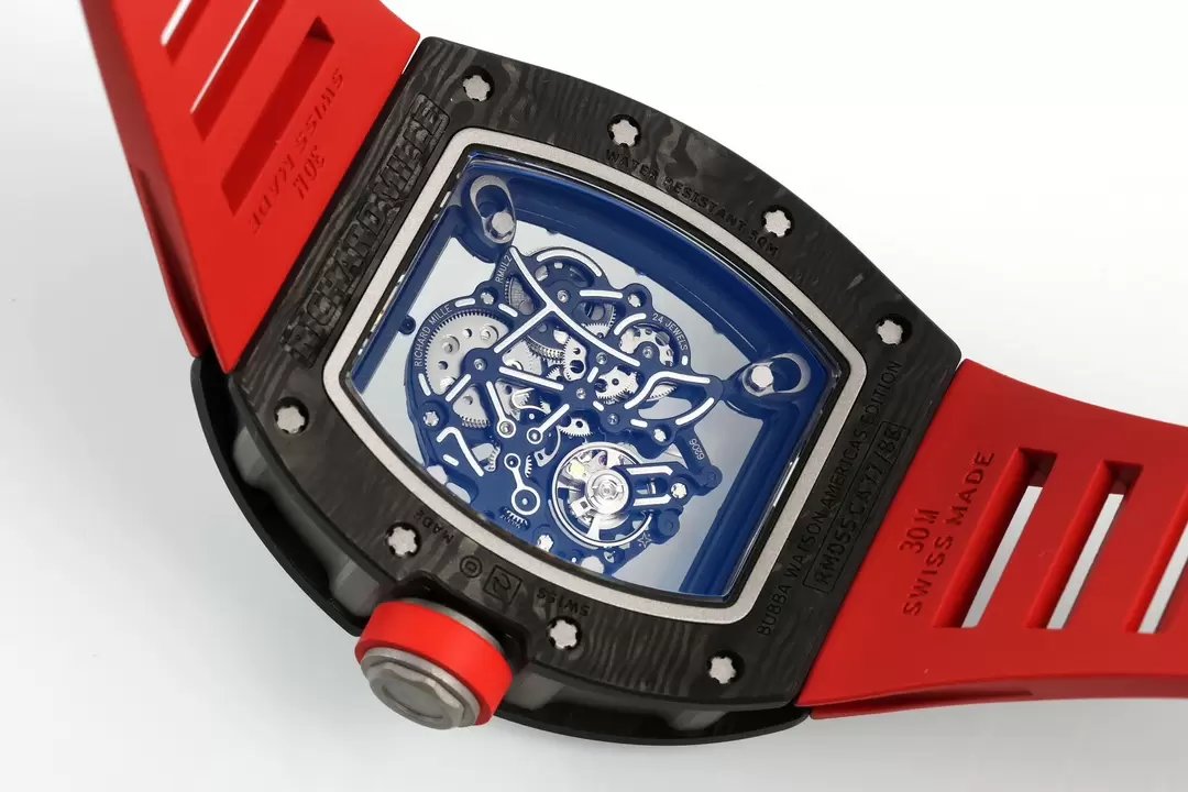 RICHARD MILLE RM055 ZF 2024 1:1 Best Edition Caja de fibra de carbono Correa roja 