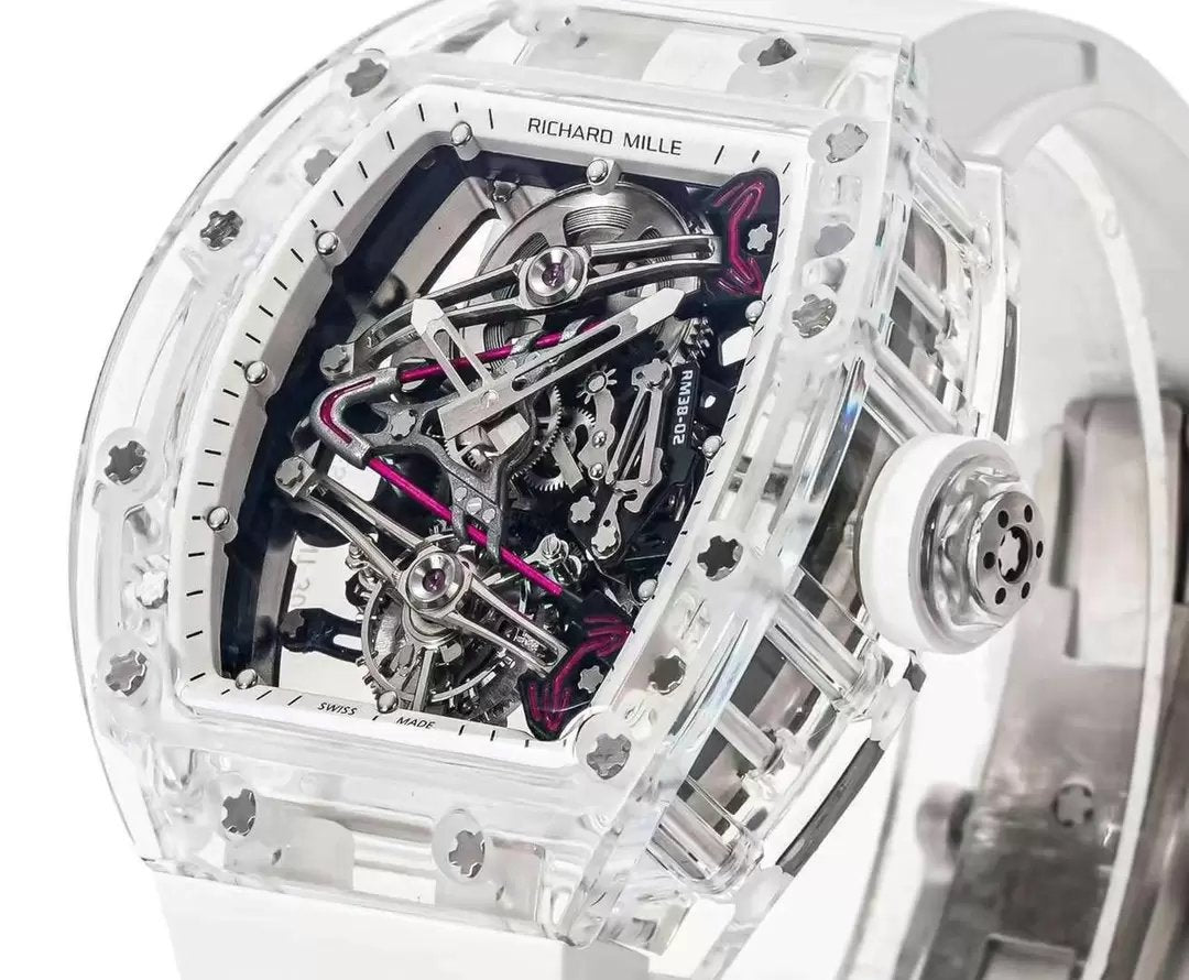 Movimiento tourbillon RM38-02 de Richard Mille, clon 1:1, correa de caucho de fábrica RM