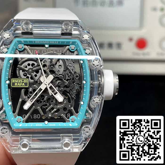 Richard Mille RM35-01 Sonic Factory 1:1 Best Edition cassa in zaffiro cinturino in gomma bianca