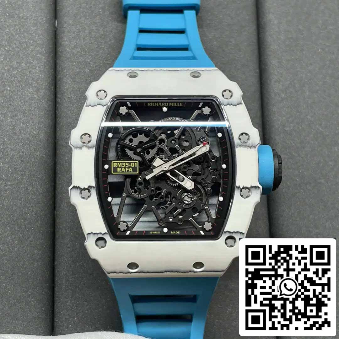 Richard Mille RM35-01 Sonic Factory 1:1 Best Edition Correa de caucho azul NTPT de carbono blanco