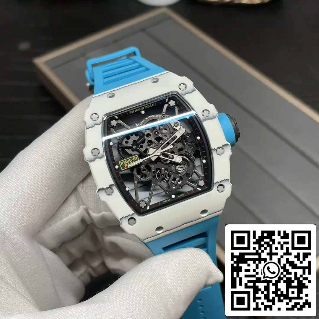 Richard Mille RM35-01 Sonic Factory 1:1 Best Edition Cinturino in gomma blu NTPT in carbonio bianco