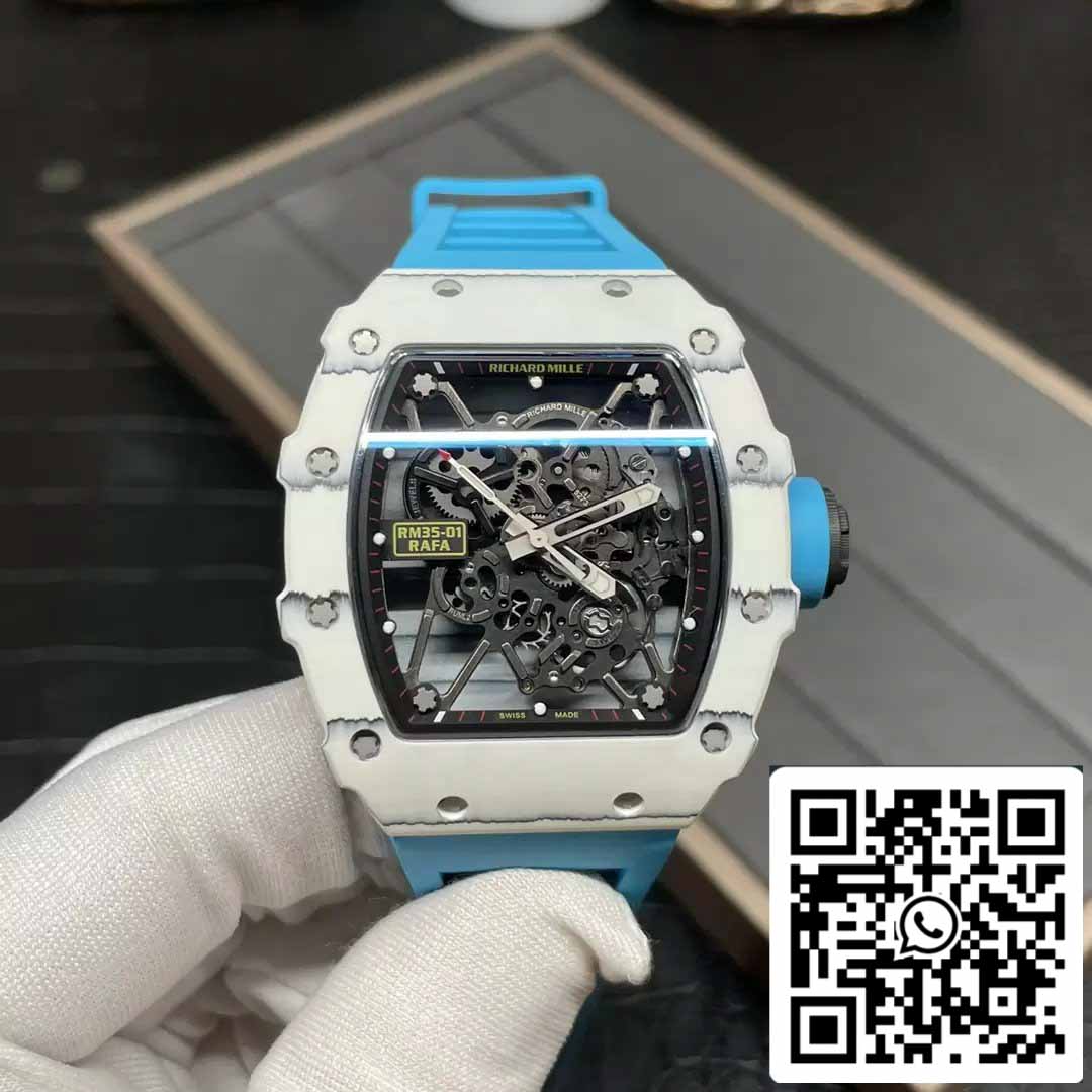 Richard Mille RM35-01 Sonic Factory 1:1 Best Edition White Carbon NTPT Blue Rubber Strap