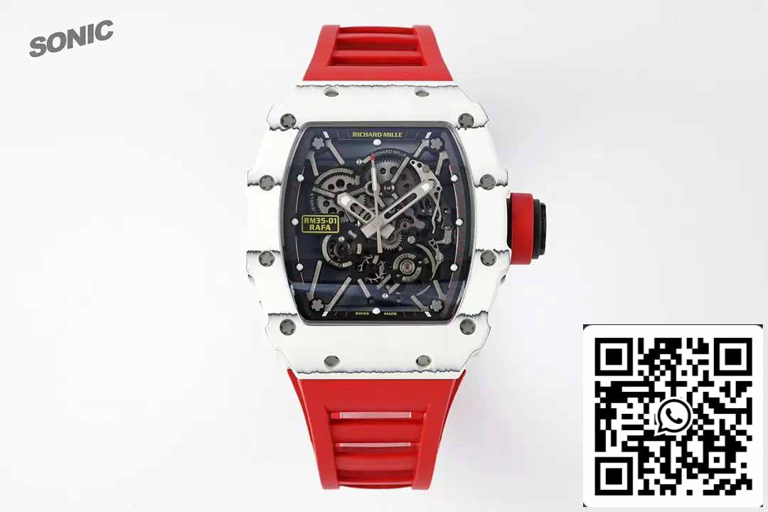 Richard Mille RM35-01 Sonic Factory 1:1 Best Edition Correa de caucho rojo NTPT de carbono blanco