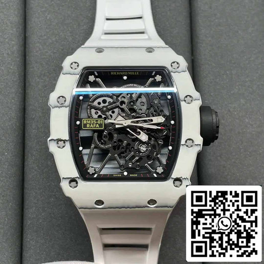 Richard Mille RM35-01 Sonic Factory 1:1 Best Edition Bianco Carbonio NTPT Cinturino in gomma bianca