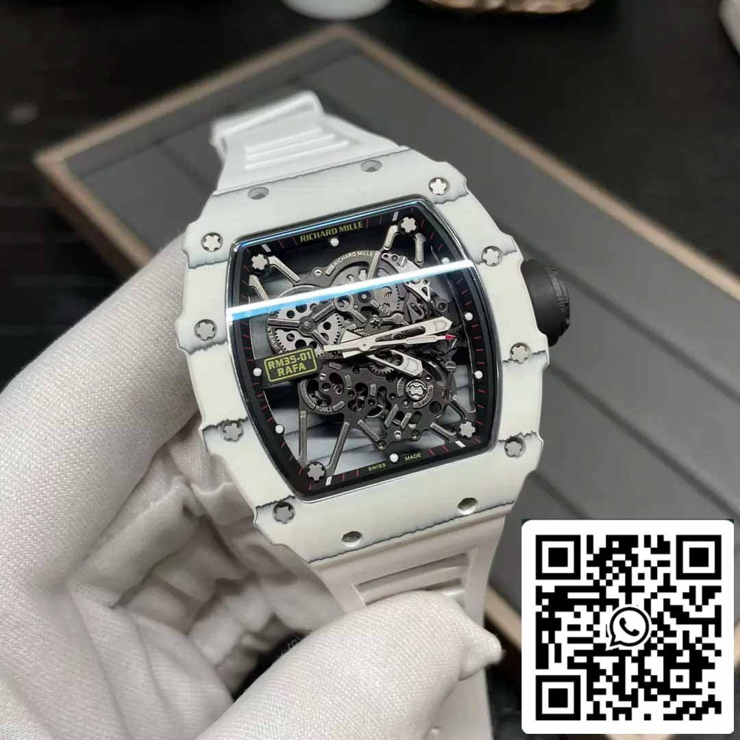 Richard Mille RM35-01 Sonic Factory 1:1 Best Edition Bianco Carbonio NTPT Cinturino in gomma bianca