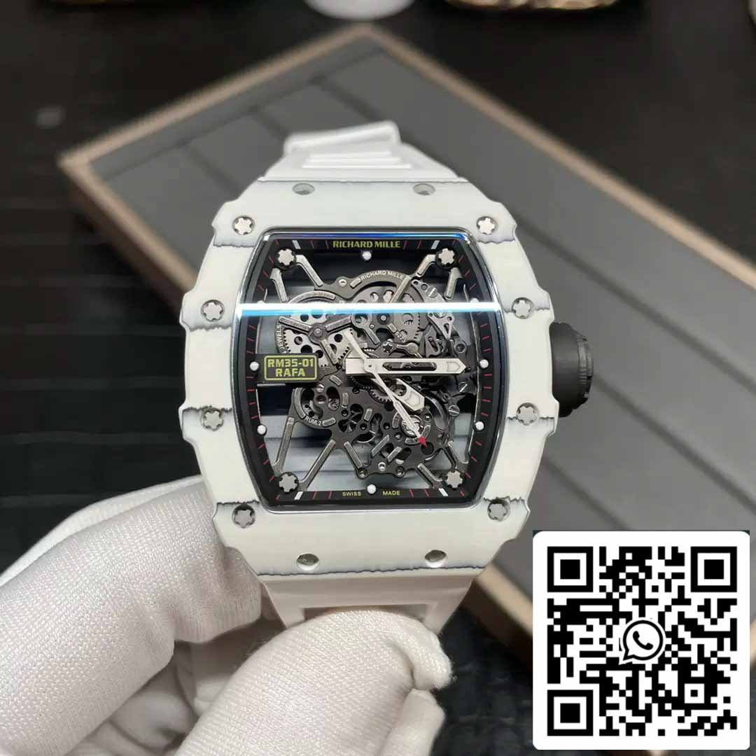 Richard Mille RM35-01 Sonic Factory 1:1 Best Edition Bianco Carbonio NTPT Cinturino in gomma bianca