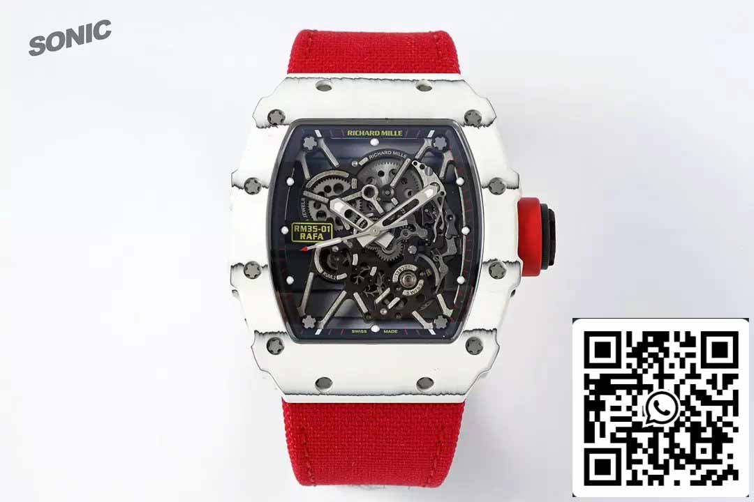 Richard Mille RM35-01 Sonic Factory 1:1 Best Edition Bianco Carbonio NTPT Cinturino Velcro Rosso