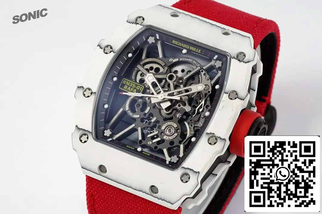 Richard Mille RM35-01 Sonic Factory 1:1 Best Edition White Carbon NTPT Red Velcro Strap