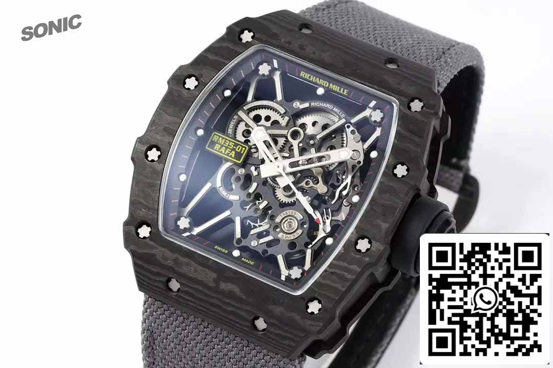 Richard Mille RM35-01 Sonic Factory 1:1 Best Edition Bianco Carbonio NTPT Grigio Cinturino Velcro