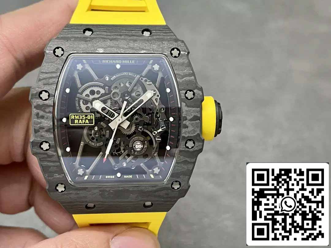 Richard Mille RM35-01 Sonic Factory 1:1 Best Edition Cinturino in gomma gialla NTPT in carbonio nero