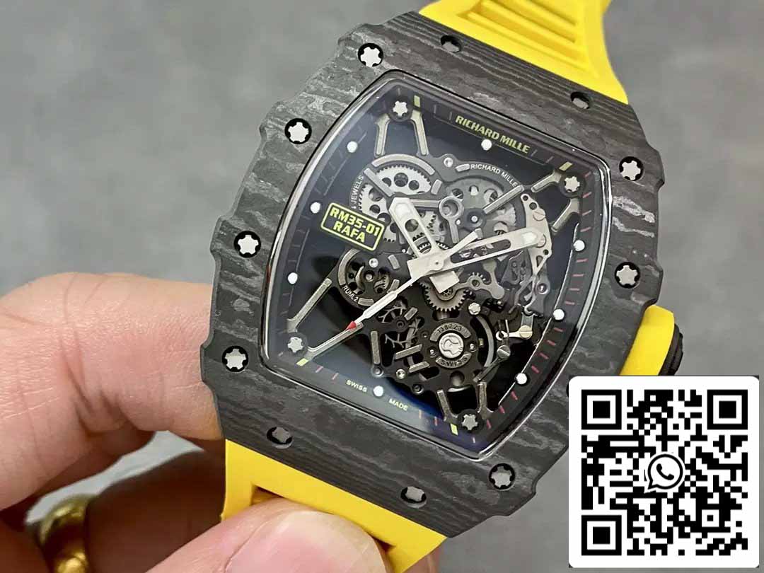 Richard Mille RM35-01 Sonic Factory 1:1 Best Edition Black Carbon NTPT Yellow Rubber Strap