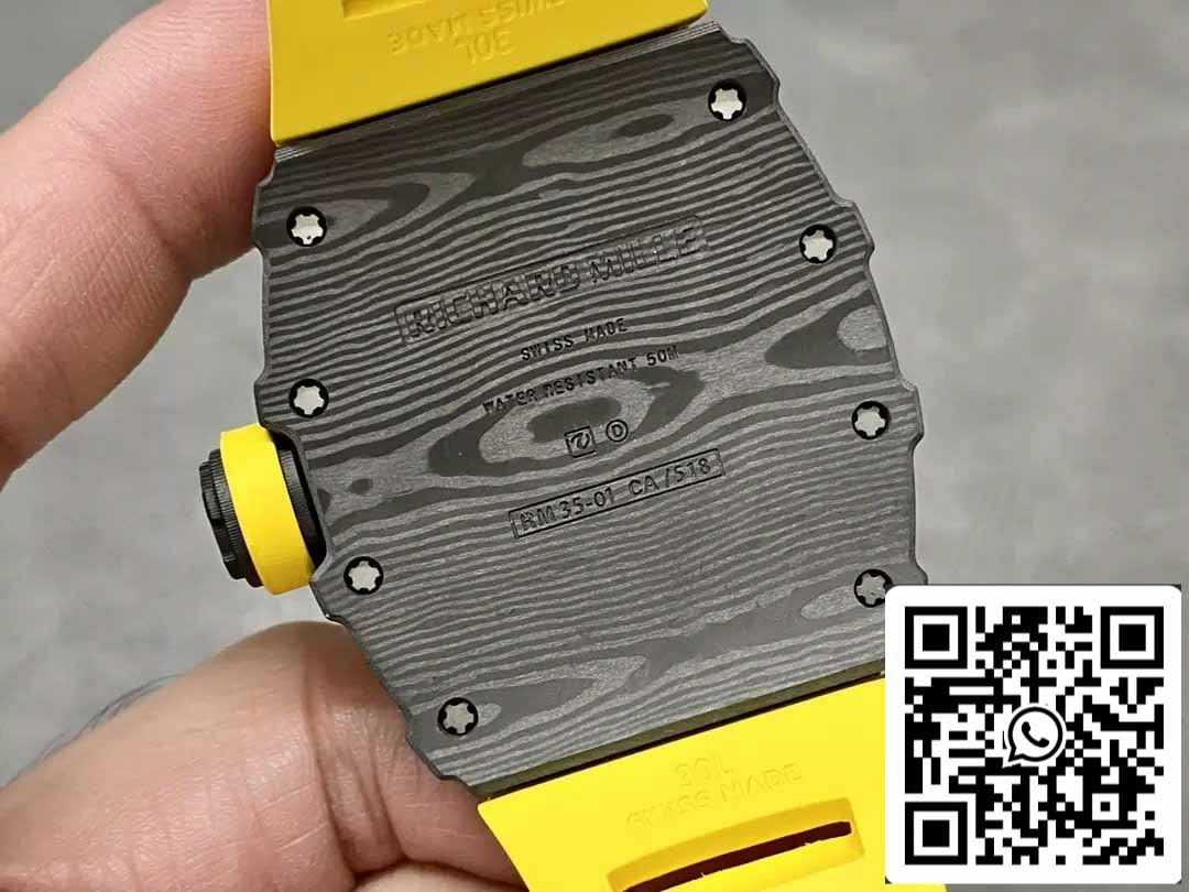 Richard Mille RM35-01 Sonic Factory 1:1 Best Edition Black Carbon NTPT Yellow Rubber Strap