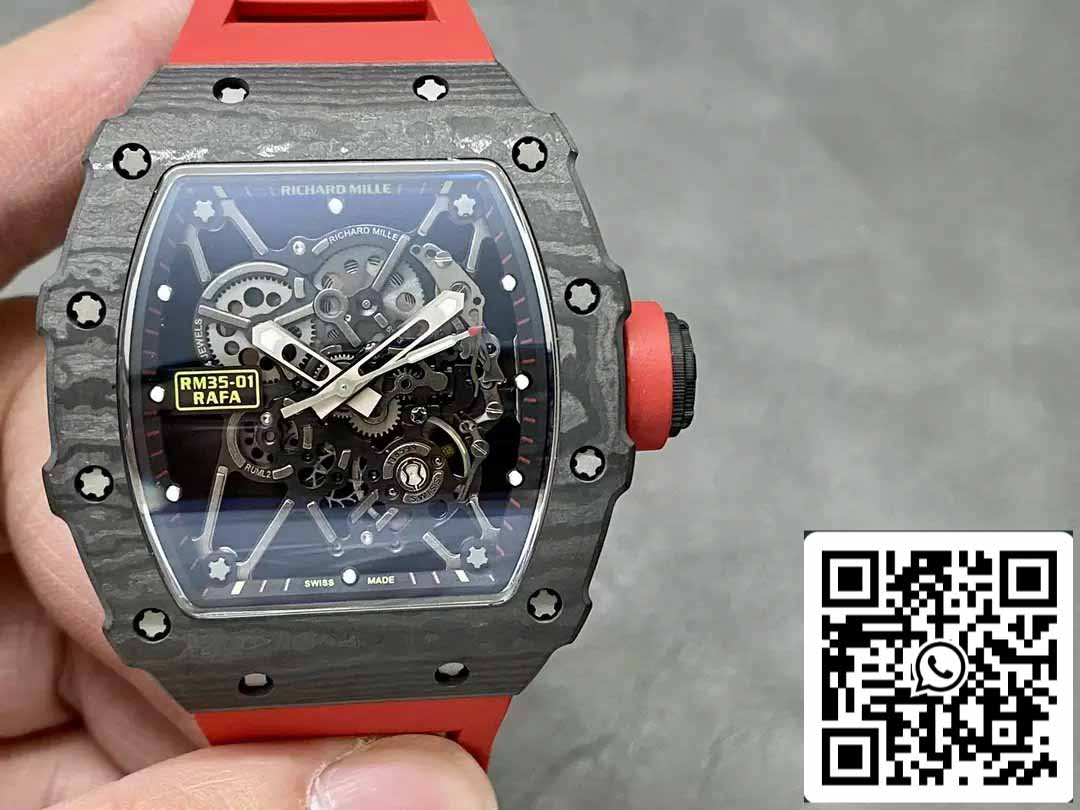 Richard Mille RM35-01 Sonic Factory 1:1 Best Edition Correa de caucho NTPT roja y carbono negro