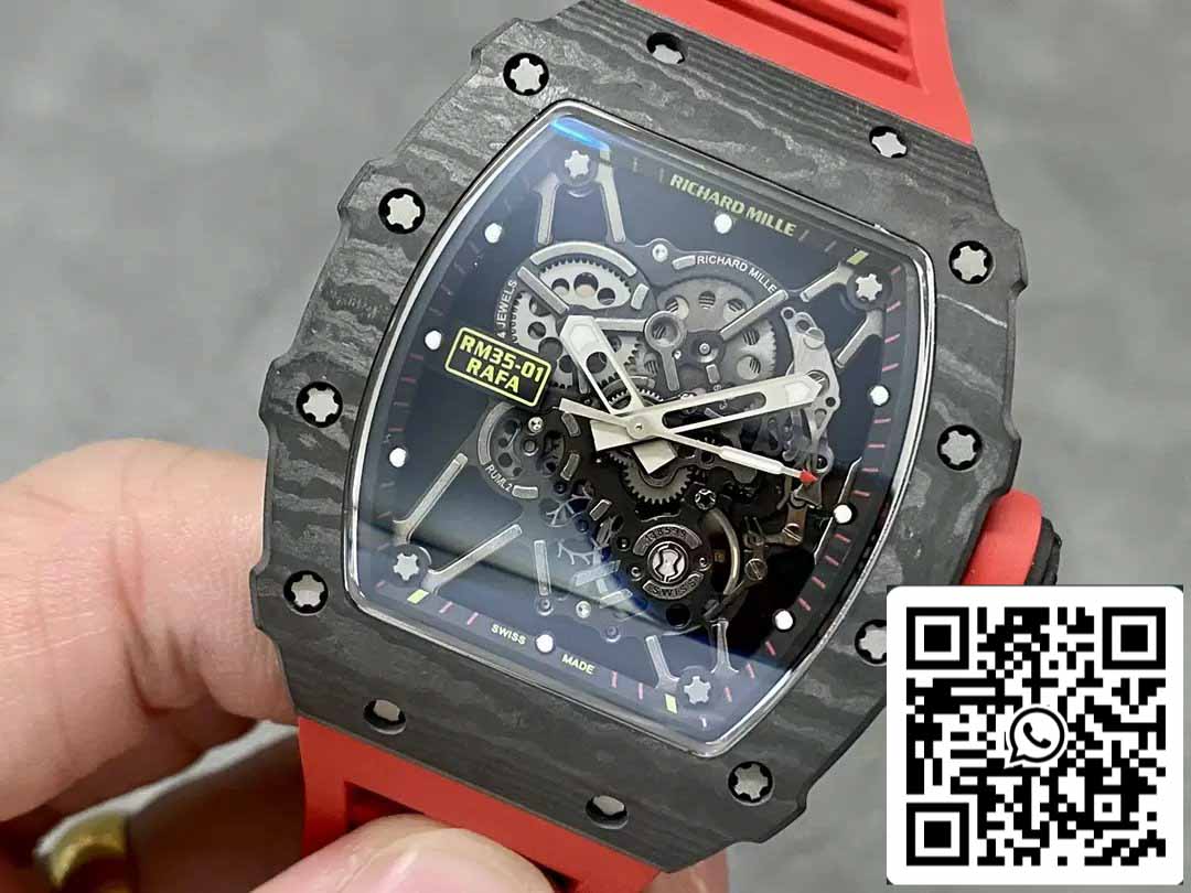 Richard Mille RM35-01 Sonic Factory 1:1 Best Edition Correa de caucho NTPT roja y carbono negro