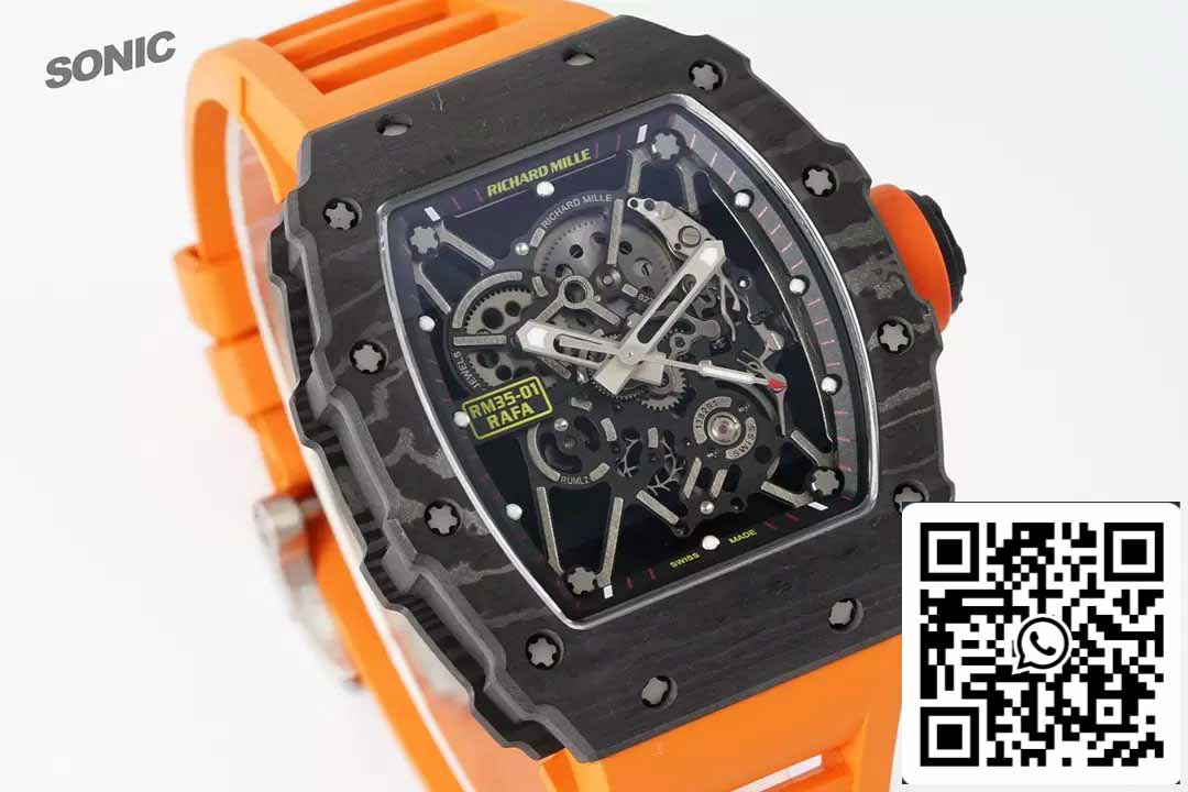 Richard Mille RM35-01 Sonic Factory 1:1 Best Edition Cinturino in gomma arancione NTPT in carbonio nero