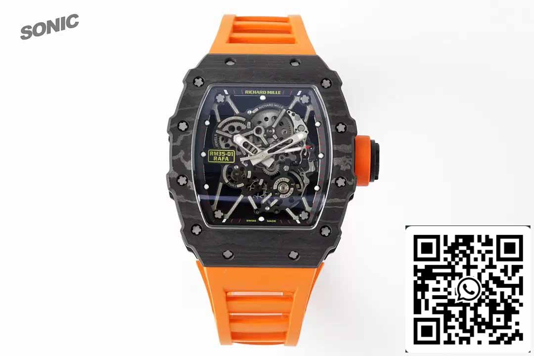 Richard Mille RM35-01 Sonic Factory 1:1 Best Edition Correa de caucho NTPT naranja y carbono negro