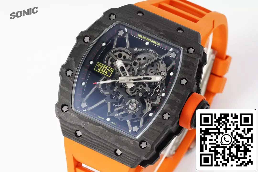 Richard Mille RM35-01 Sonic Factory 1:1 Best Edition Correa de caucho NTPT naranja y carbono negro