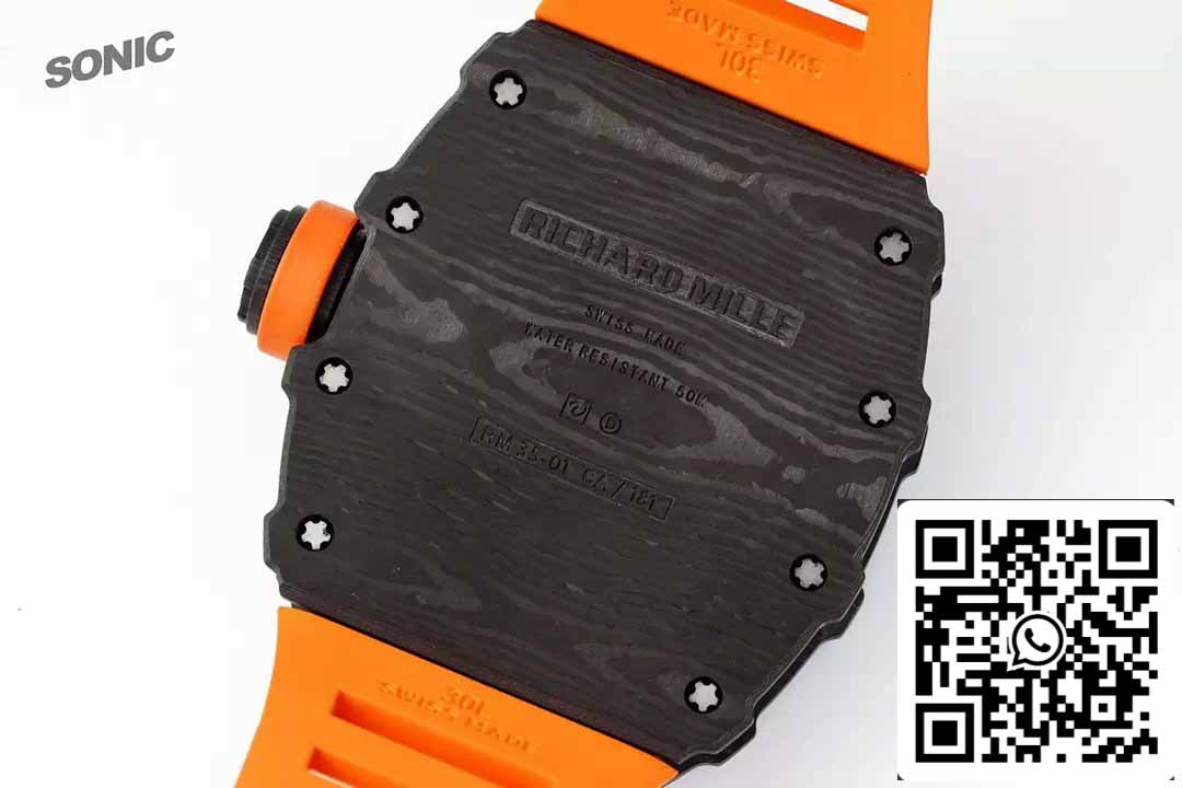 Richard Mille RM35-01 Sonic Factory 1:1 Best Edition Correa de caucho NTPT naranja y carbono negro