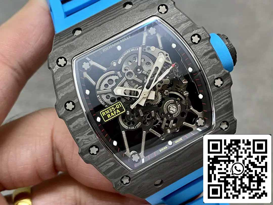 Richard Mille RM35-01 Sonic Factory 1:1 Best Edition Black Carbon NTPT Blue Rubber Strap