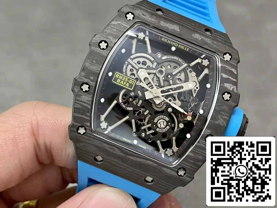 Richard Mille RM35-01 Sonic Factory 1:1 Best Edition Correa de caucho azul NTPT de carbono negro