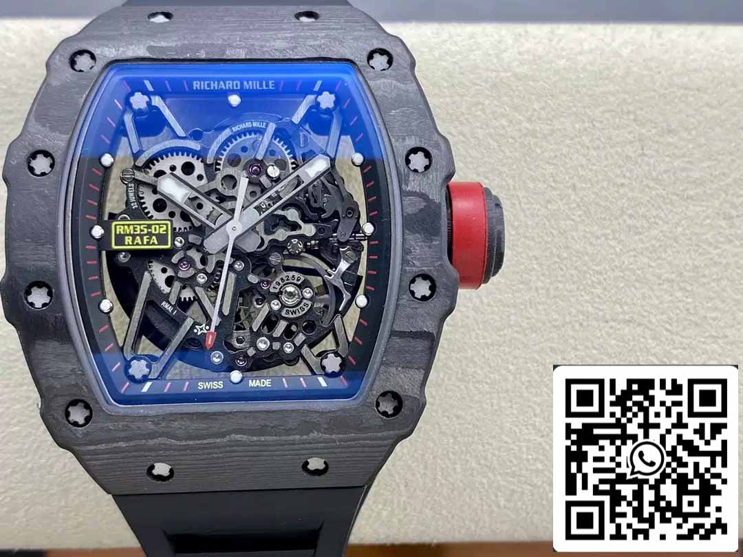 Richard Mille RM035-02 T+ Factory 1:1 Best Edition Caja de fibra de carbono Correa de caucho negra 