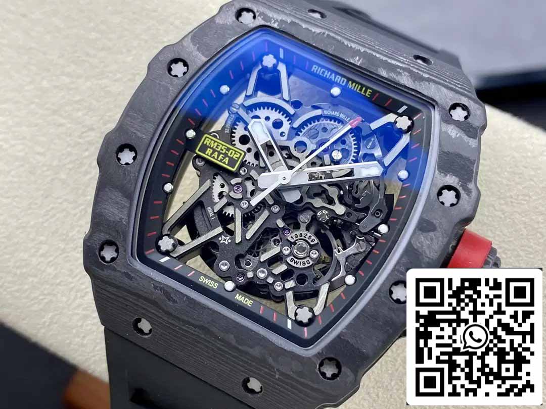 Richard Mille RM035-02 T+ Factory 1:1 Best Edition Caja de fibra de carbono Correa de caucho negra 