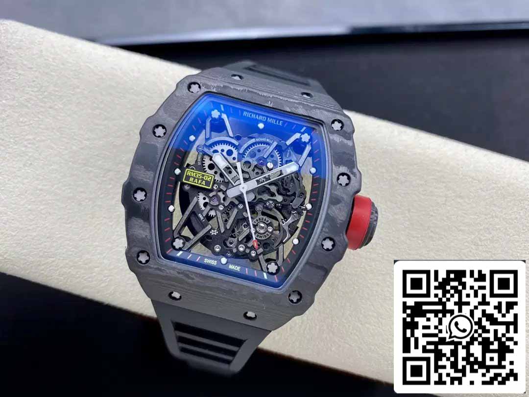 Richard Mille RM035-02 T+ Factory 1:1 Best Edition Caja de fibra de carbono Correa de caucho negra 