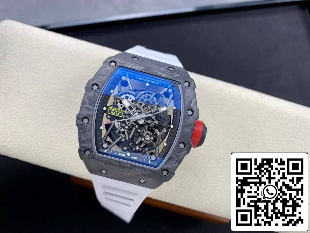 Richard Mille RM035-02 T+ Factory 1:1 Best Edition Caja de fibra de carbono Correa de caucho blanca 