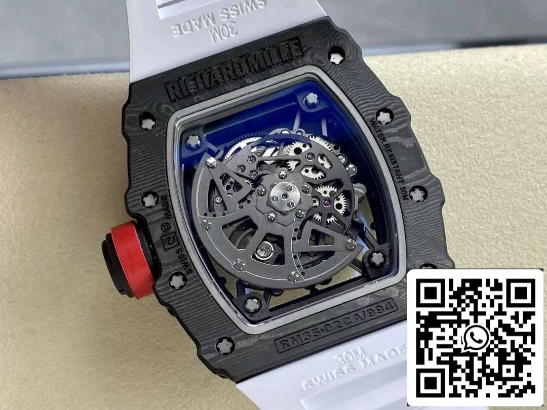 Richard Mille RM035-02 T+ Factory 1:1 Best Edition Caja de fibra de carbono Correa de caucho blanca 