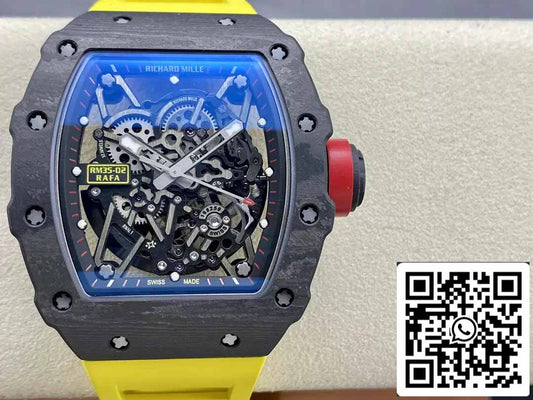 Richard Mille RM035-02 T+ Factory 1:1 Best Edition Caja de fibra de carbono Correa de caucho amarilla (precio por unidad) 