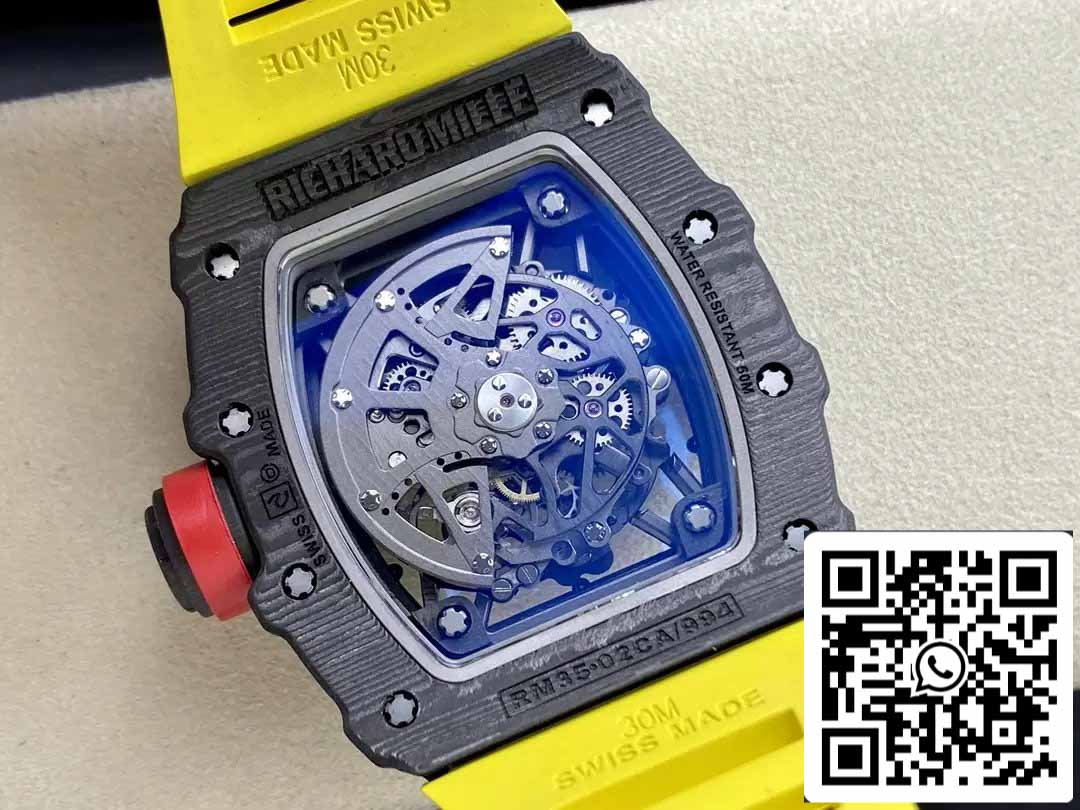 Richard Mille RM035-02 T+ Factory 1:1 Best Edition Cassa in fibra di carbonio Cinturino in gomma gialla (altrimenti detto) 