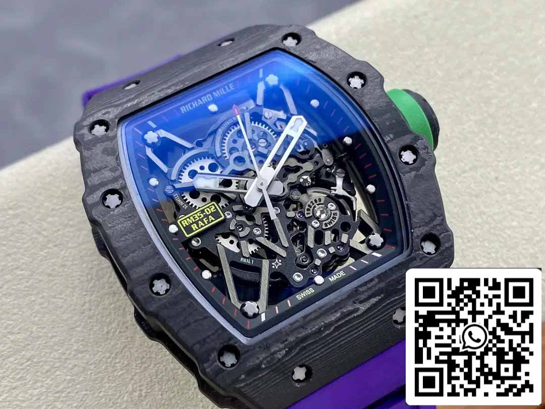 Richard Mille RM035-02 T+ Factory 1:1 Best Edition Cassa in fibra di carbonio Cinturino in gomma viola 