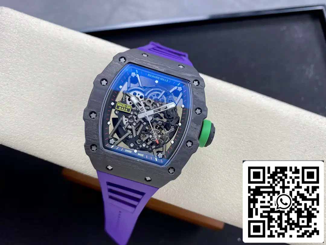 Richard Mille RM035-02 T+ Factory 1:1 Best Edition Cassa in fibra di carbonio Cinturino in gomma viola 