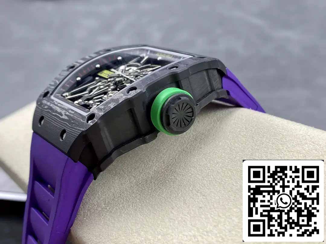 Richard Mille RM035-02 T+ Factory 1:1 Best Edition Cassa in fibra di carbonio Cinturino in gomma viola 