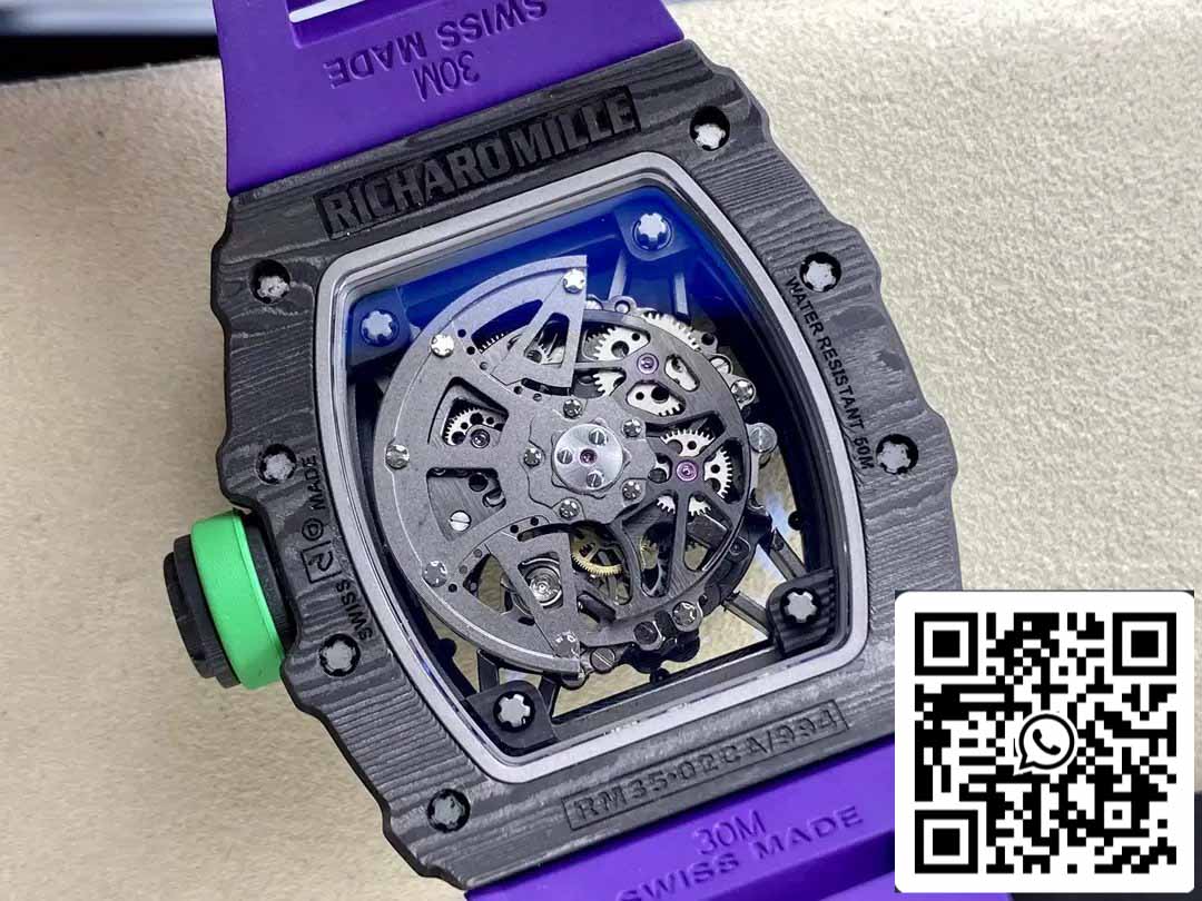 Richard Mille RM035-02 T+ Factory 1:1 Best Edition Carbon Fiber Case Purple Rubber Strap