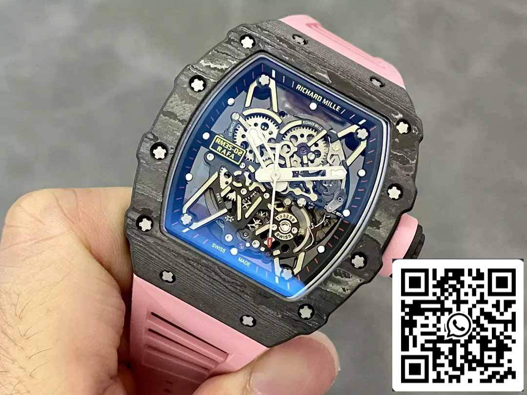 Richard Mille RM035-02 T+ Factory 1:1 Best Edition Cassa in fibra di carbonio Cinturino in gomma rosa 